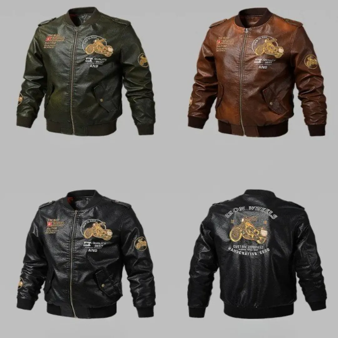 Classic Biker Men Faux Leather Motorcycle Jacket