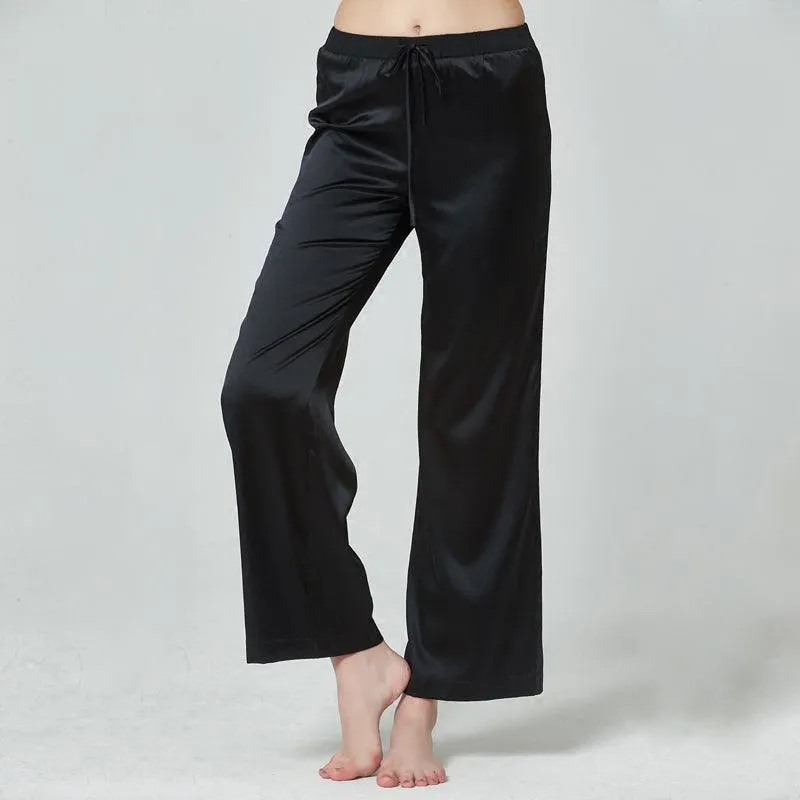 Classic Womens  Silk Pants 100% Mulberry Silk Long Pants Pure Color Silk Pajamas Pants