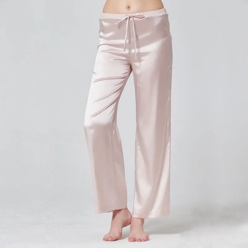 Classic Womens  Silk Pants 100% Mulberry Silk Long Pants Pure Color Silk Pajamas Pants