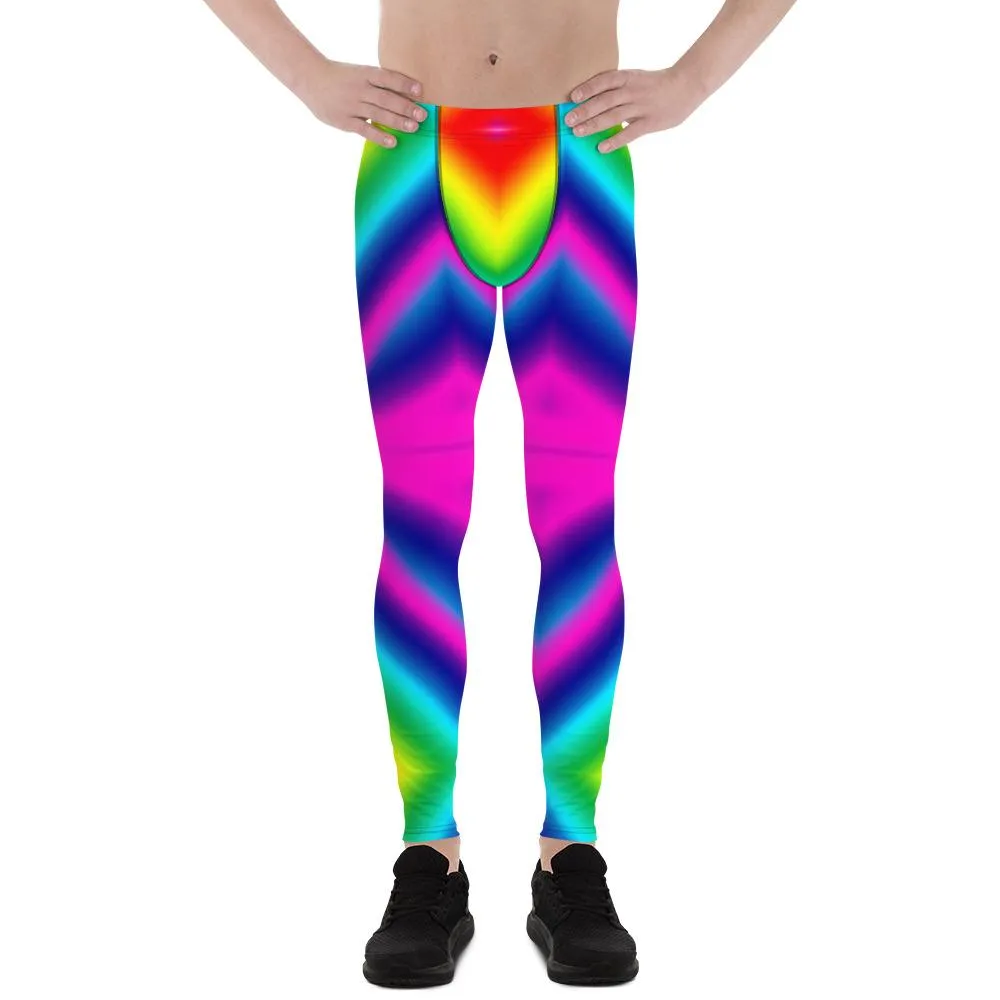 Colorful Rainbow Meggings, Ombre Men's Leggings Compression Tights- Made in USA/EU