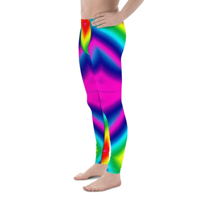 Colorful Rainbow Meggings, Ombre Men's Leggings Compression Tights- Made in USA/EU