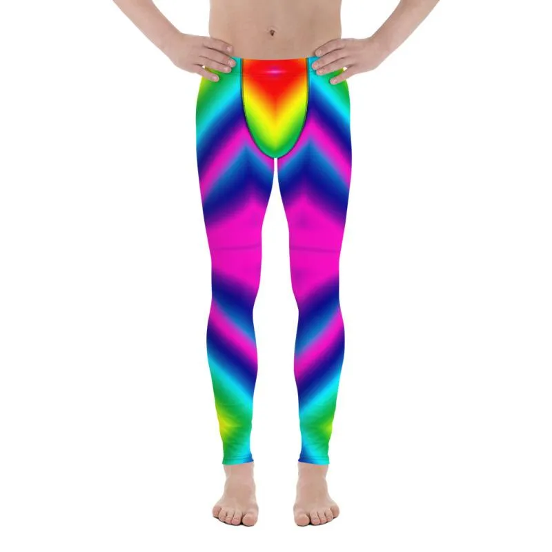 Colorful Rainbow Meggings, Ombre Men's Leggings Compression Tights- Made in USA/EU