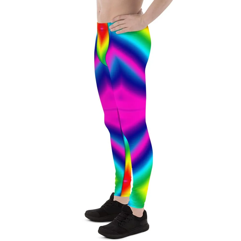 Colorful Rainbow Meggings, Ombre Men's Leggings Compression Tights- Made in USA/EU