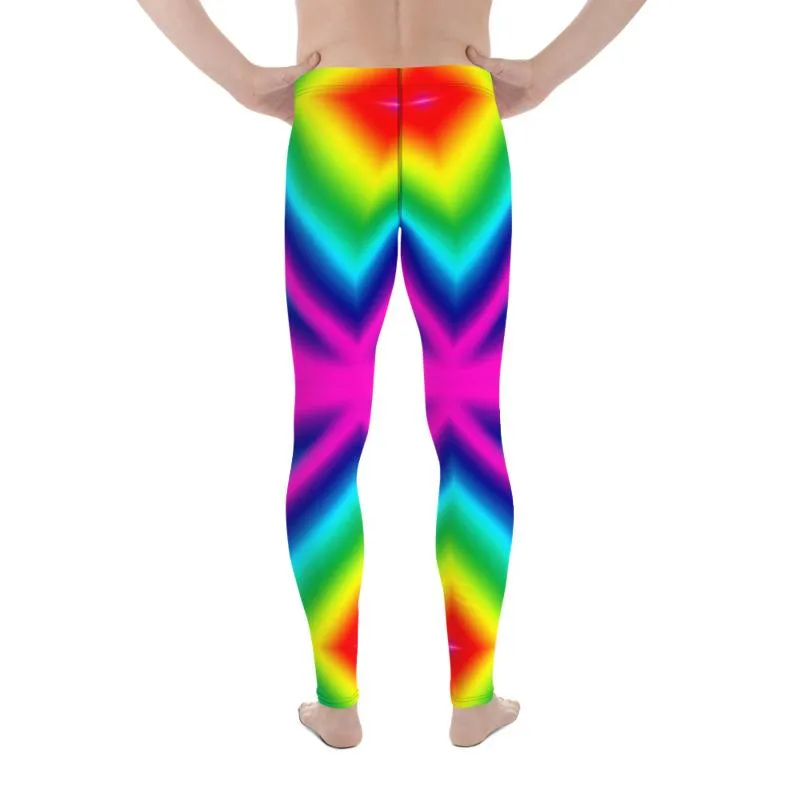 Colorful Rainbow Meggings, Ombre Men's Leggings Compression Tights- Made in USA/EU