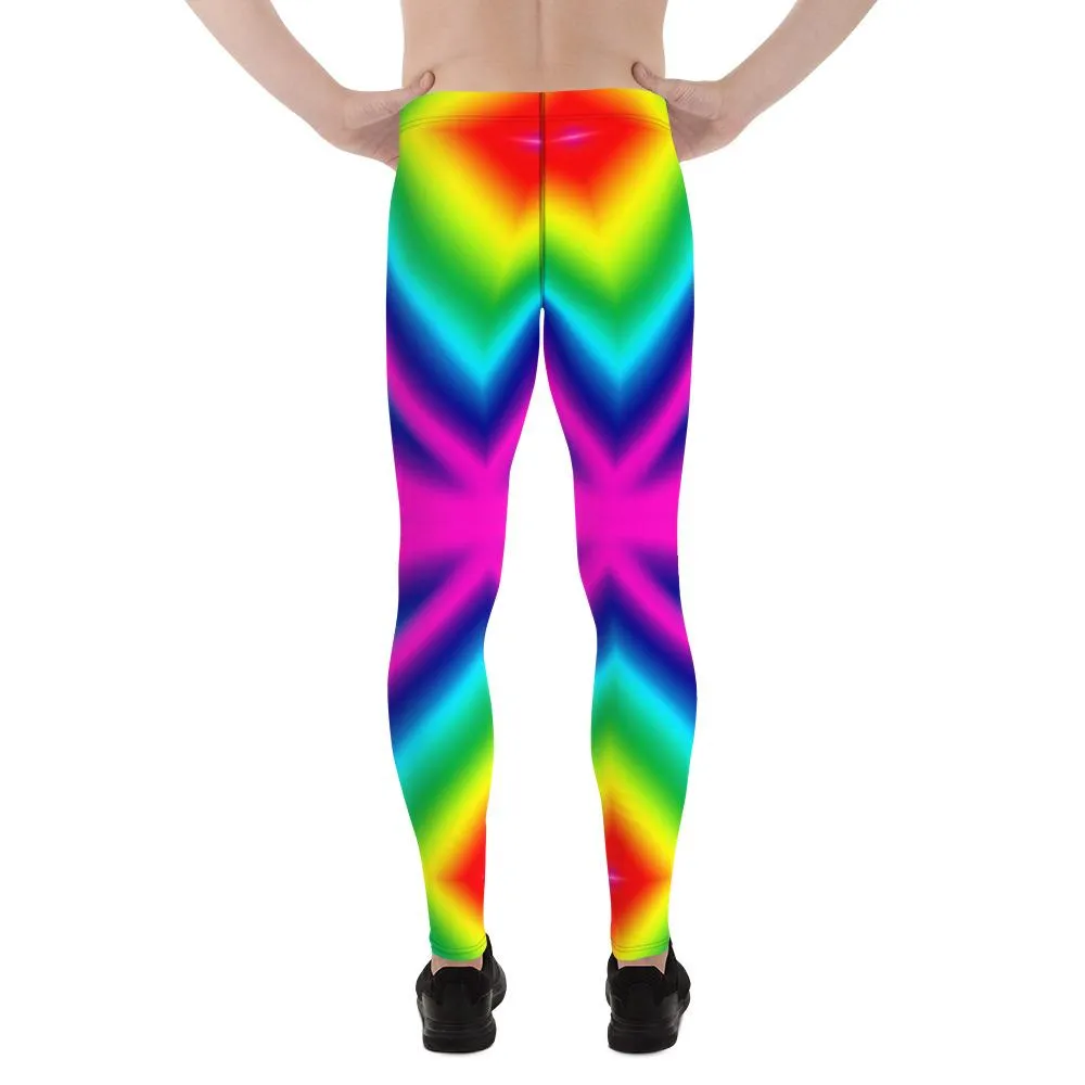 Colorful Rainbow Meggings, Ombre Men's Leggings Compression Tights- Made in USA/EU