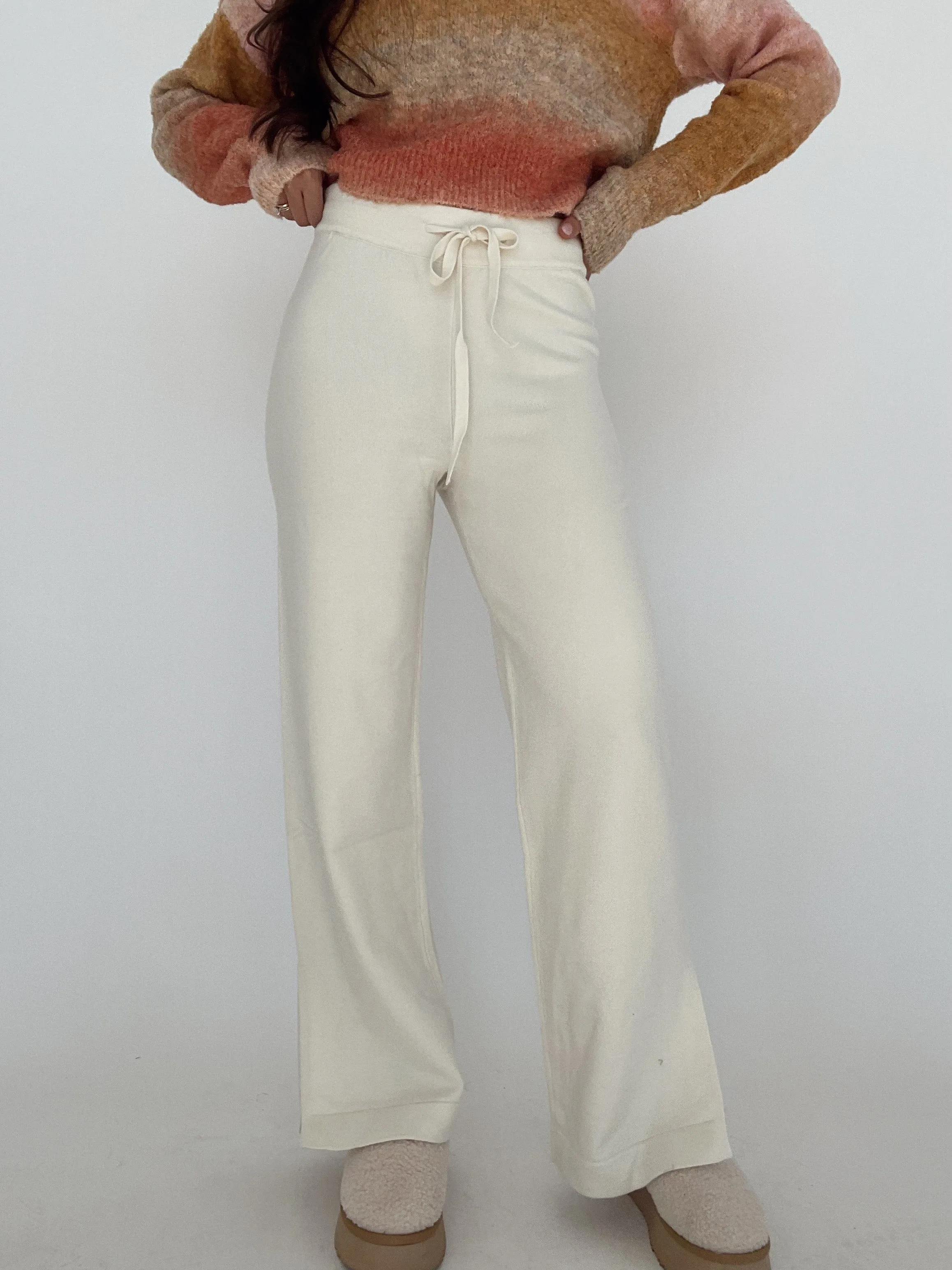 Cream Brushed Sweater Pants