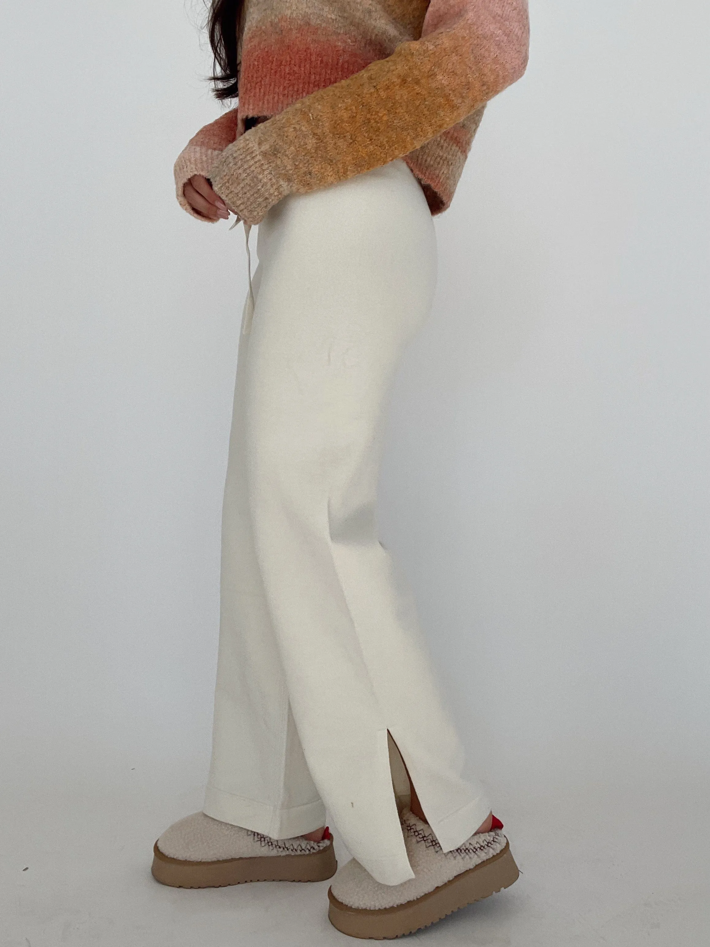 Cream Brushed Sweater Pants