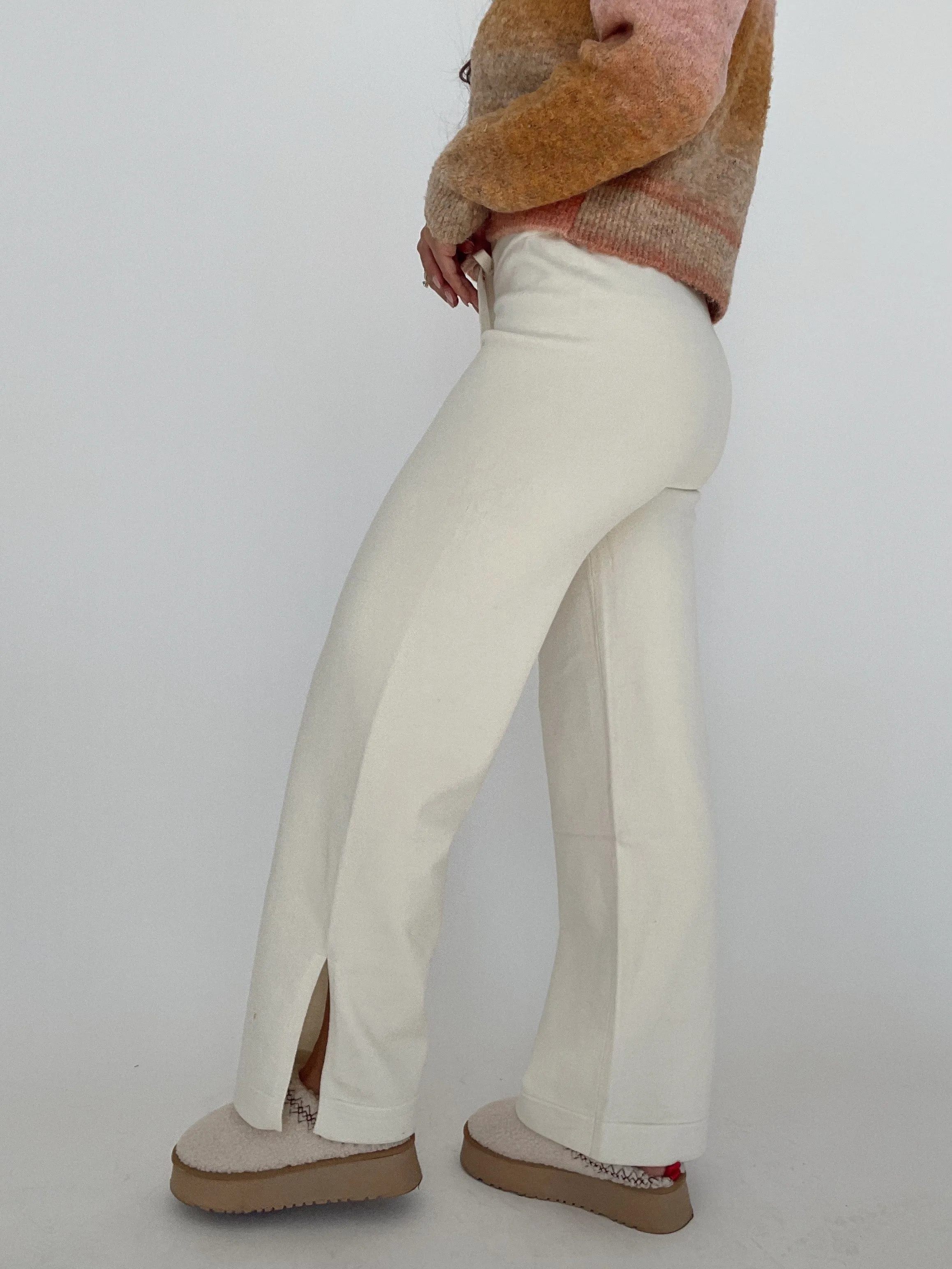 Cream Brushed Sweater Pants