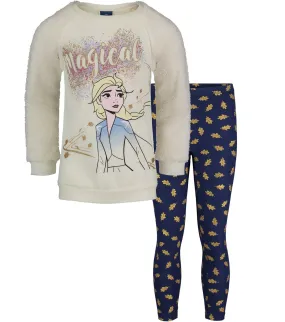 Disney Frozen Queen Elsa Fur Fleece T-Shirt and Leggings Outfit Set