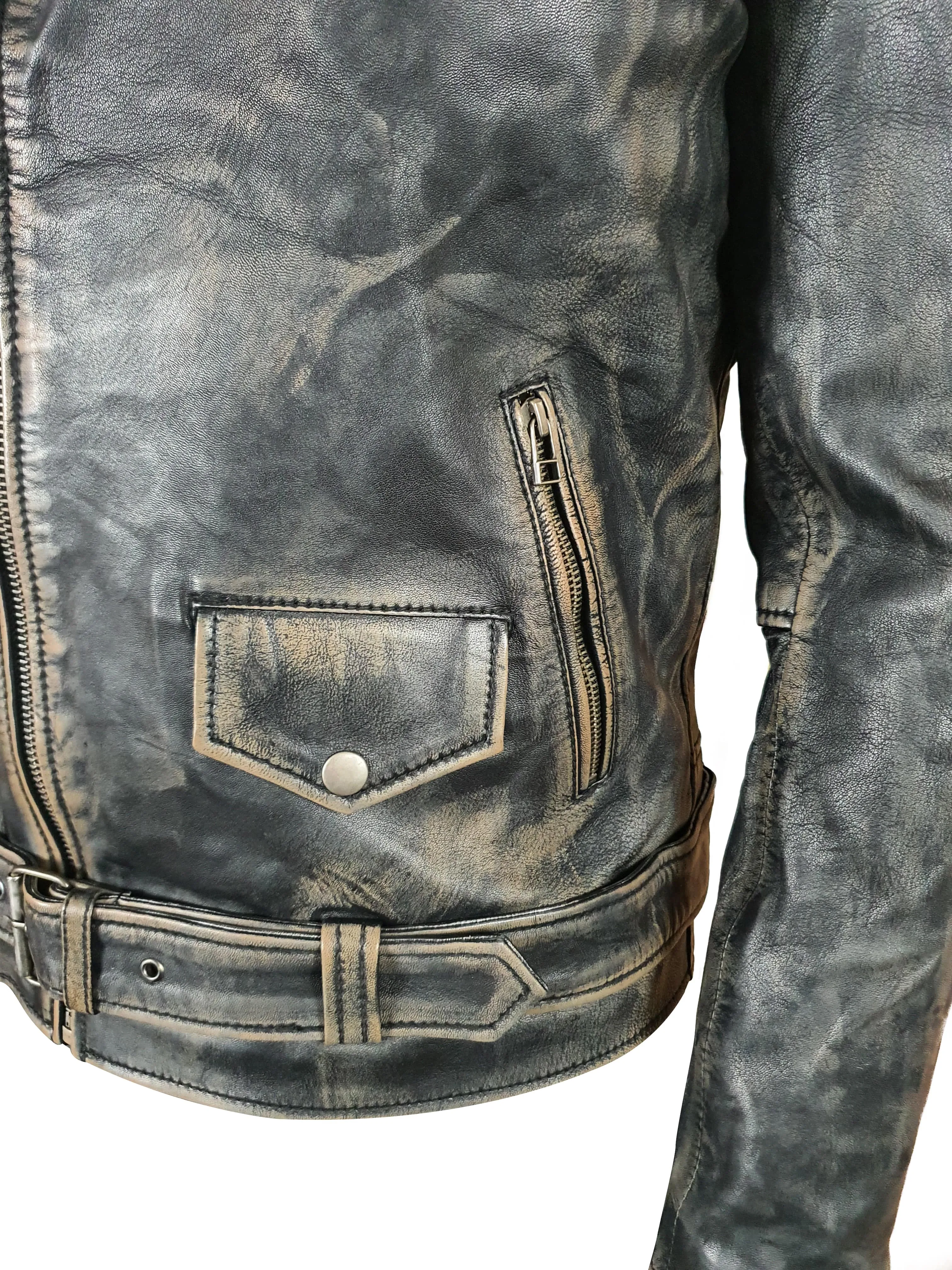 Distressed Biker style jacket with belt