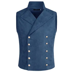 Double Breasted Velvet Gothic Steampunk Blue Dress Vest