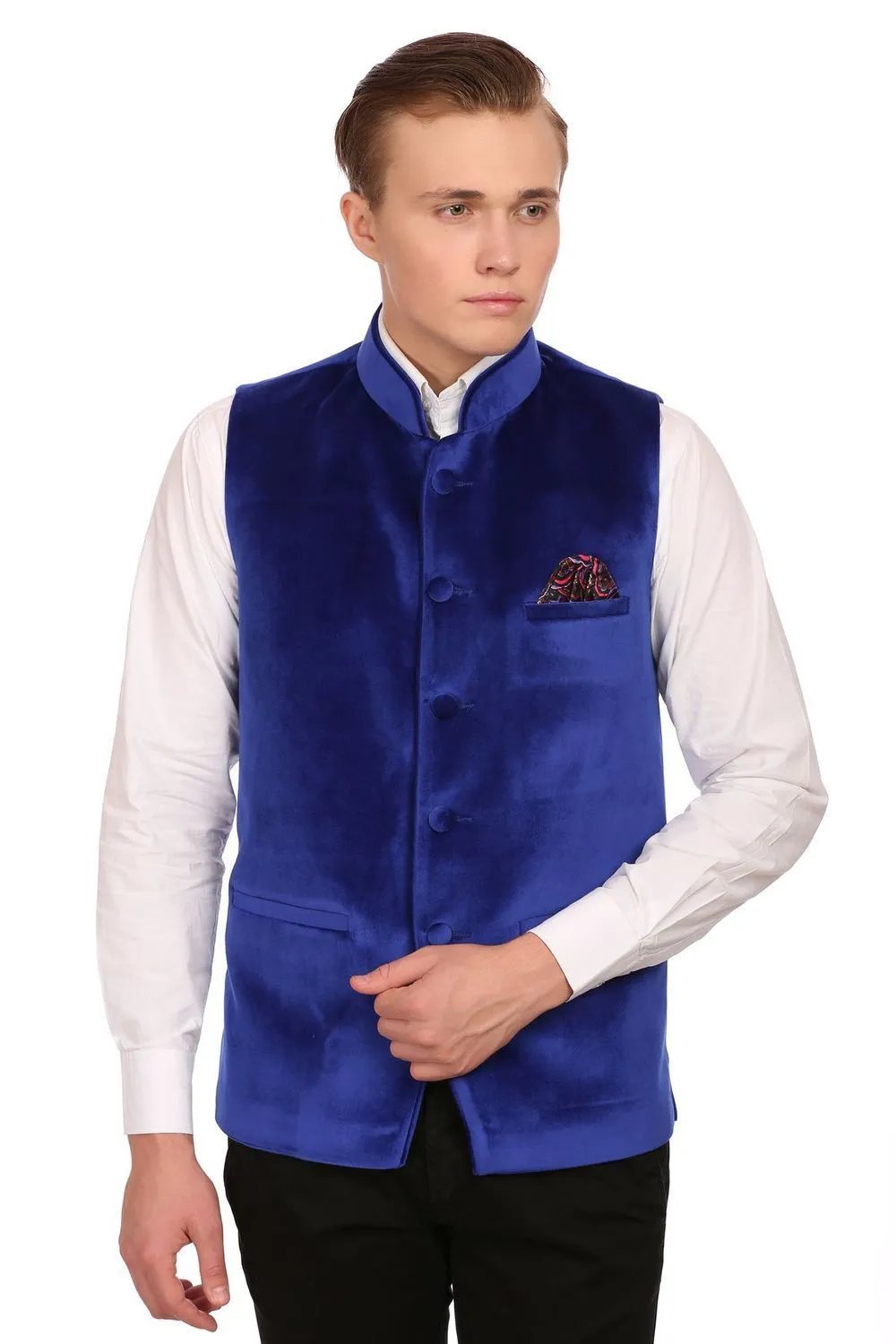 Dust Free Cotton Velvet Blue Modi Nehru Jacket