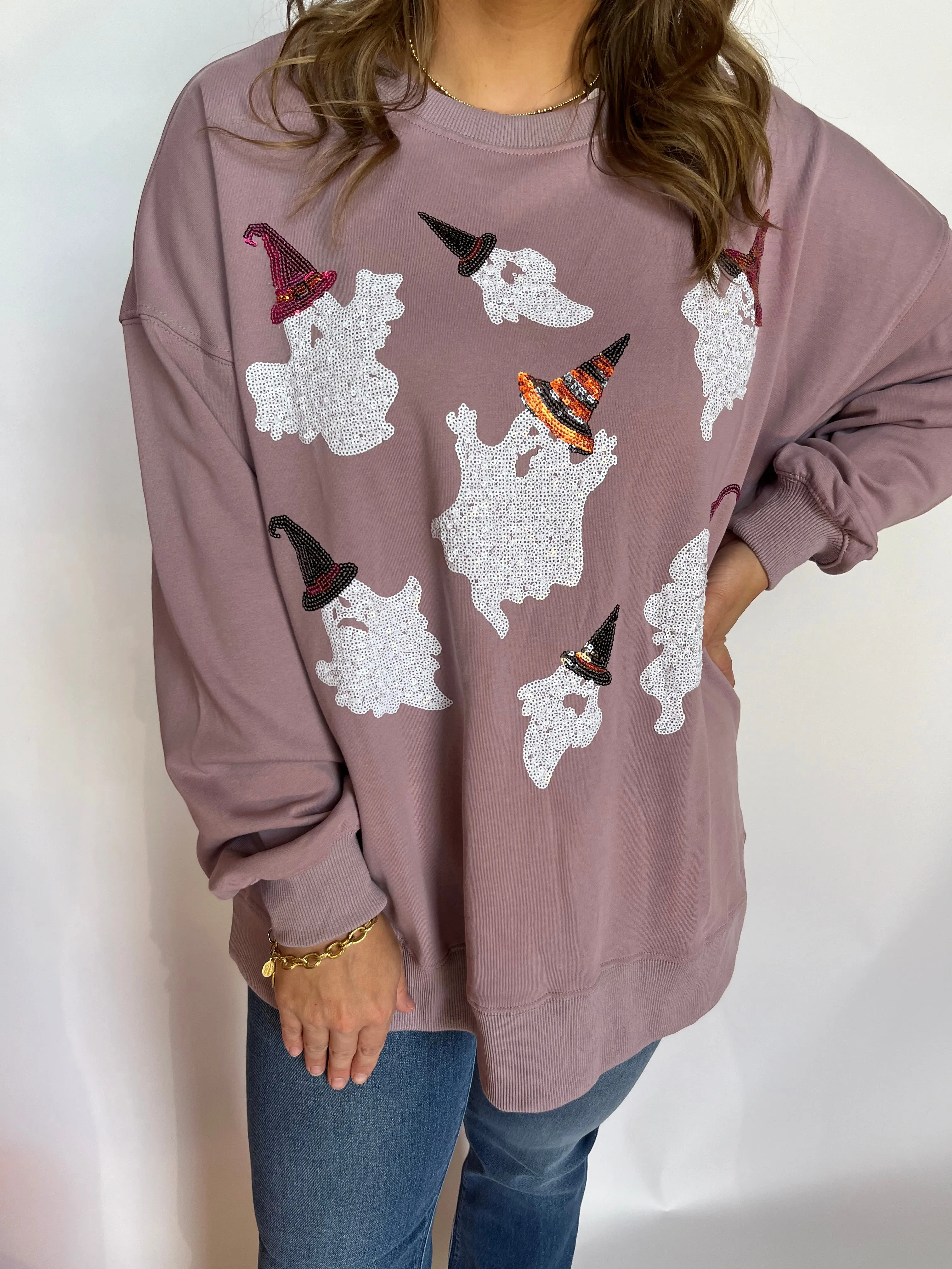 Dusty Lavender Sequin Ghost Pullover