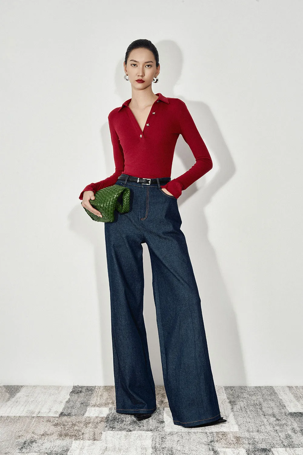 Elara Straight Side Pocket Denim Floor Length Pants