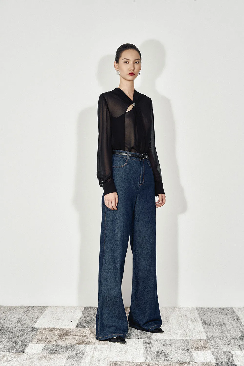 Elara Straight Side Pocket Denim Floor Length Pants