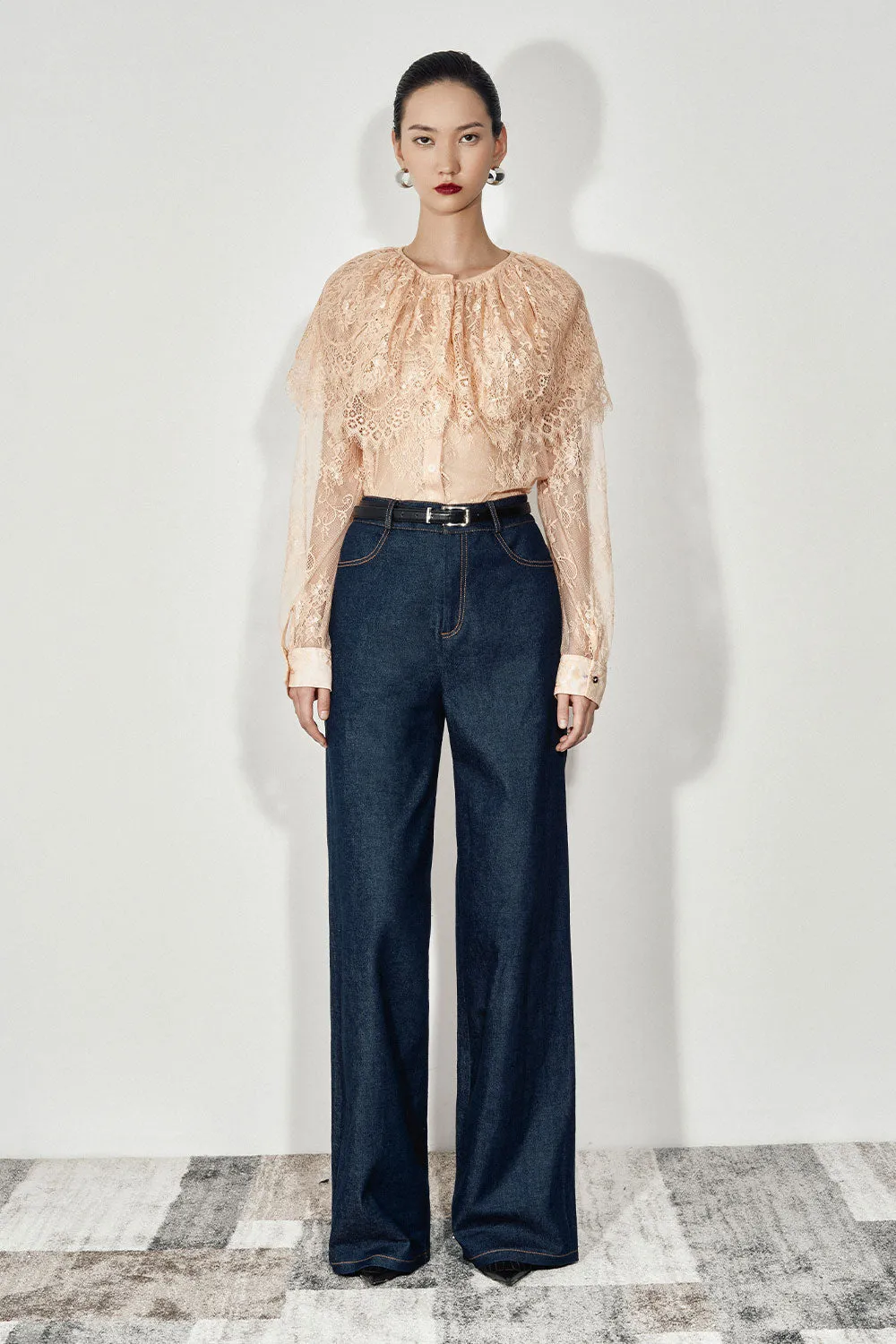 Elara Straight Side Pocket Denim Floor Length Pants