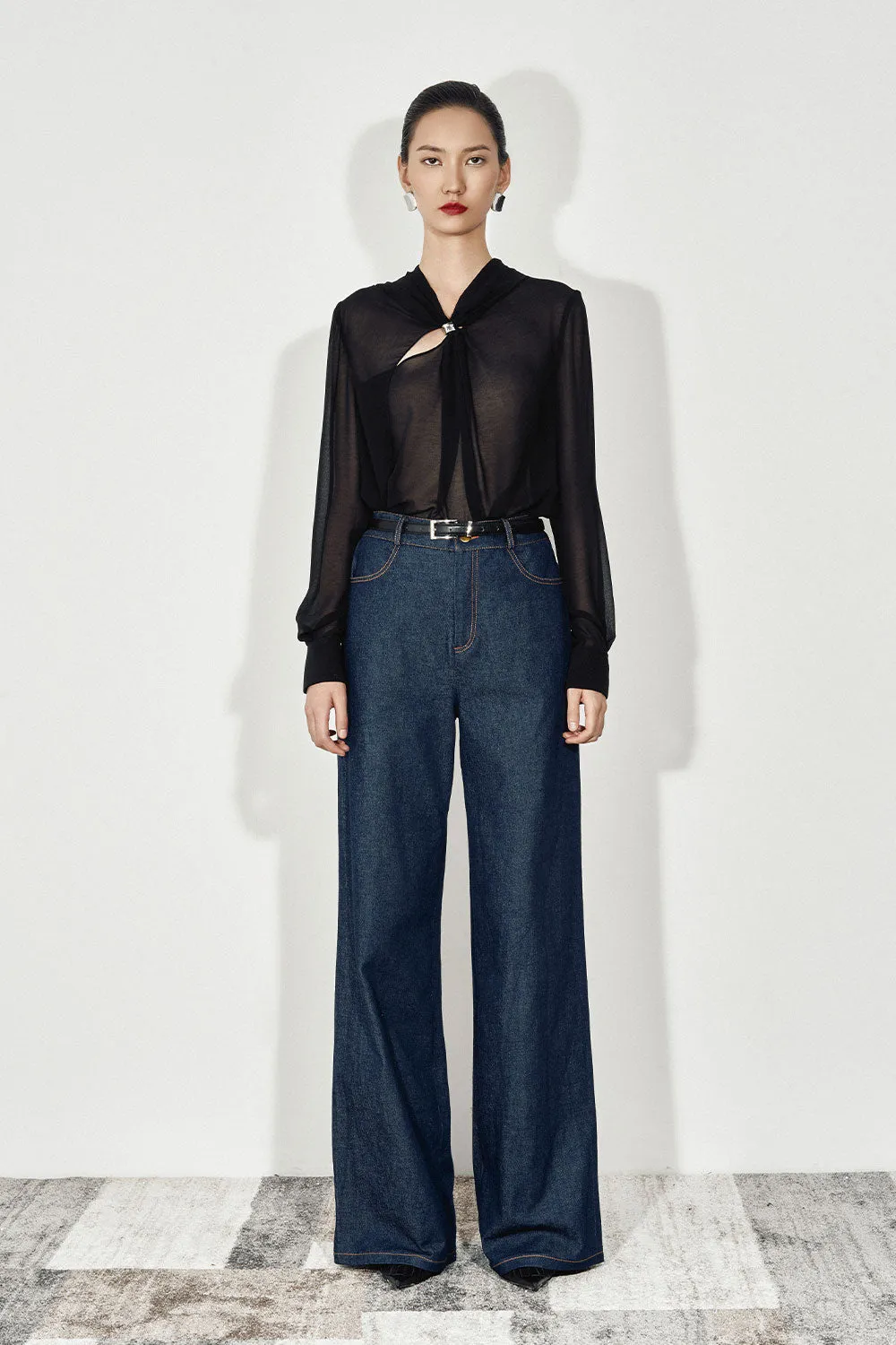 Elara Straight Side Pocket Denim Floor Length Pants