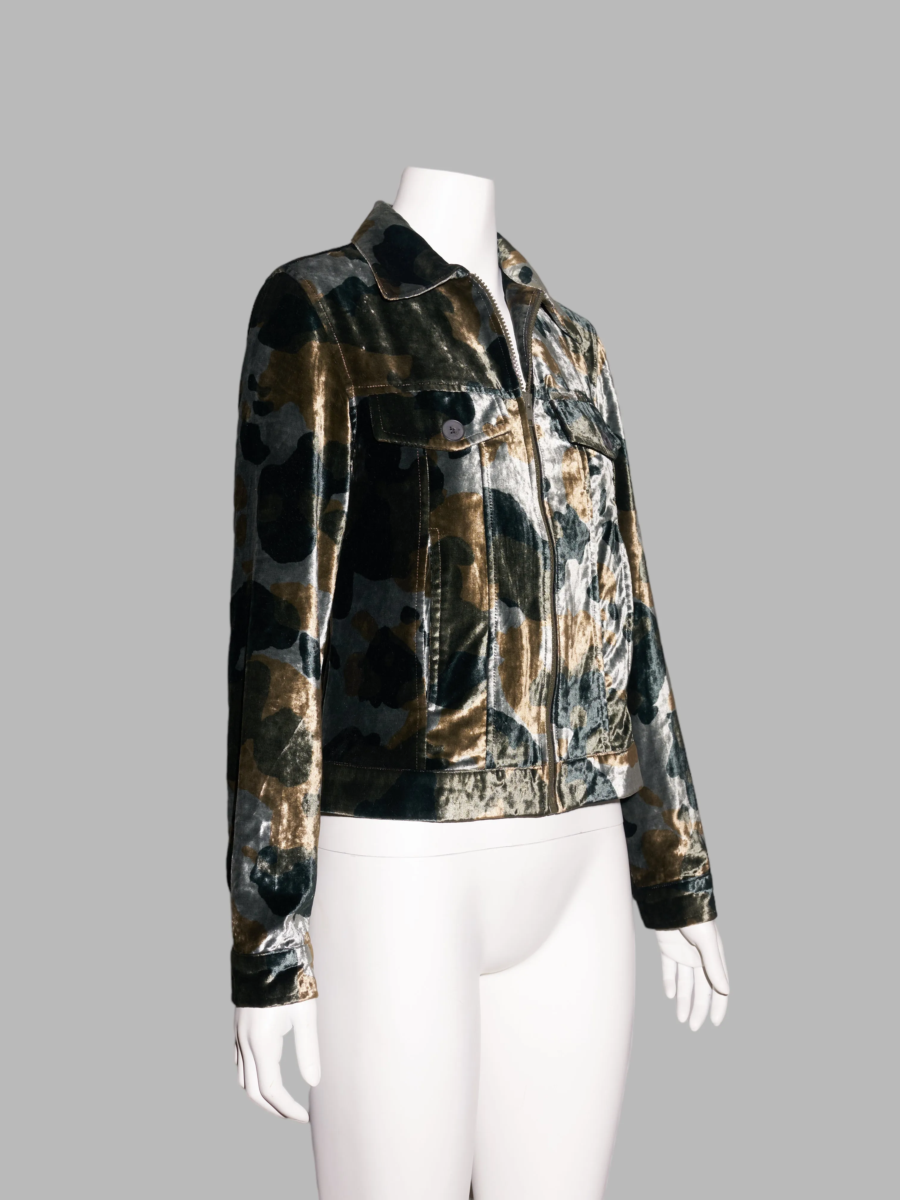 Enrica Massei khaki camo velvet trucker jacket - size 40