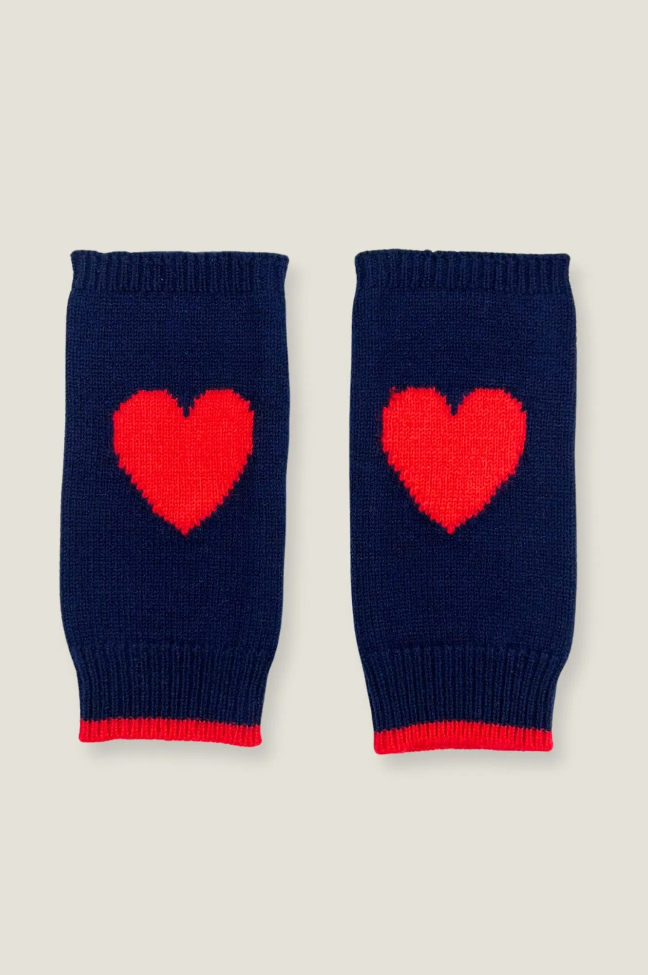 Fingerless Heart Gloves | Navy/Red