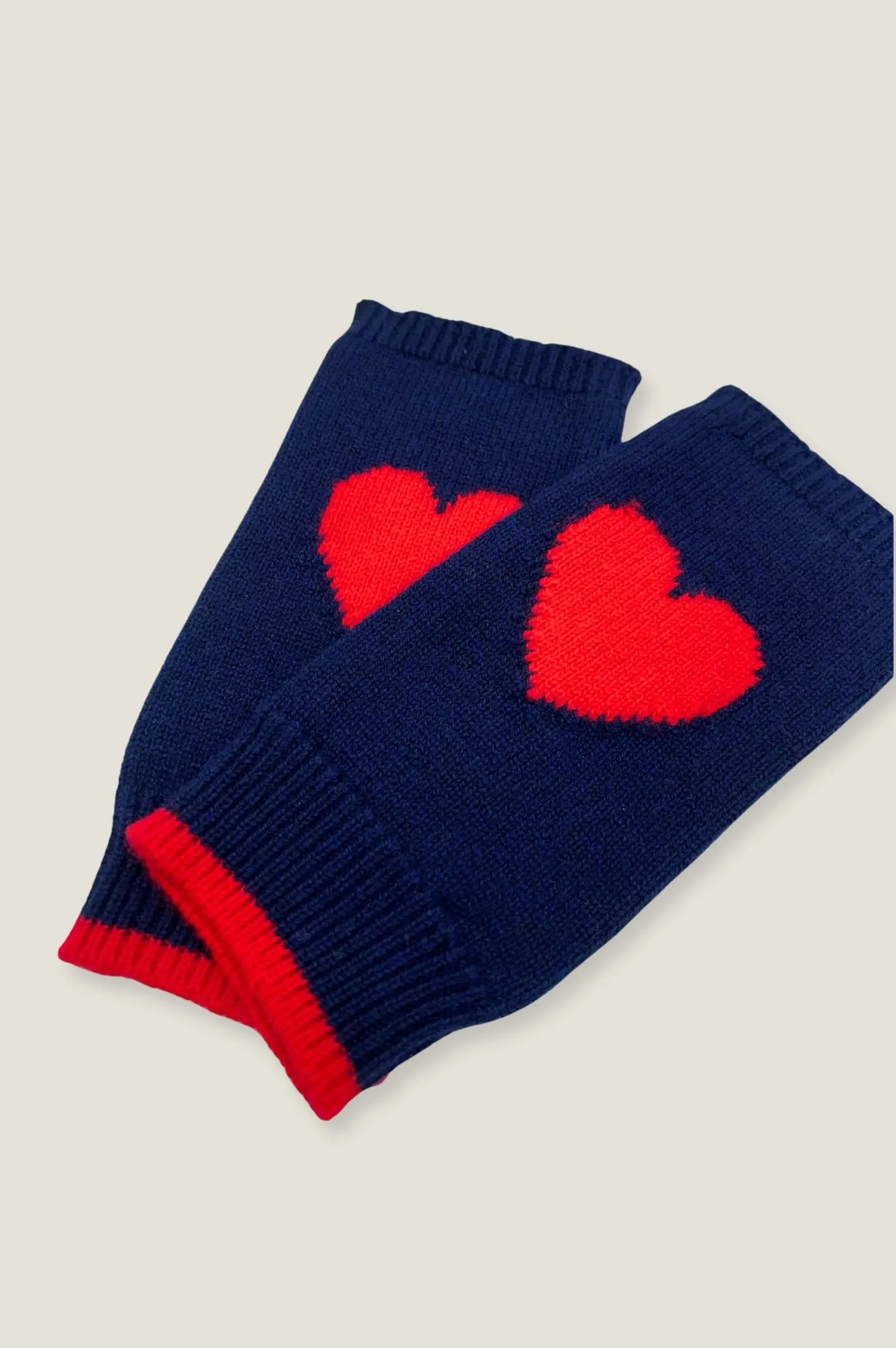 Fingerless Heart Gloves | Navy/Red