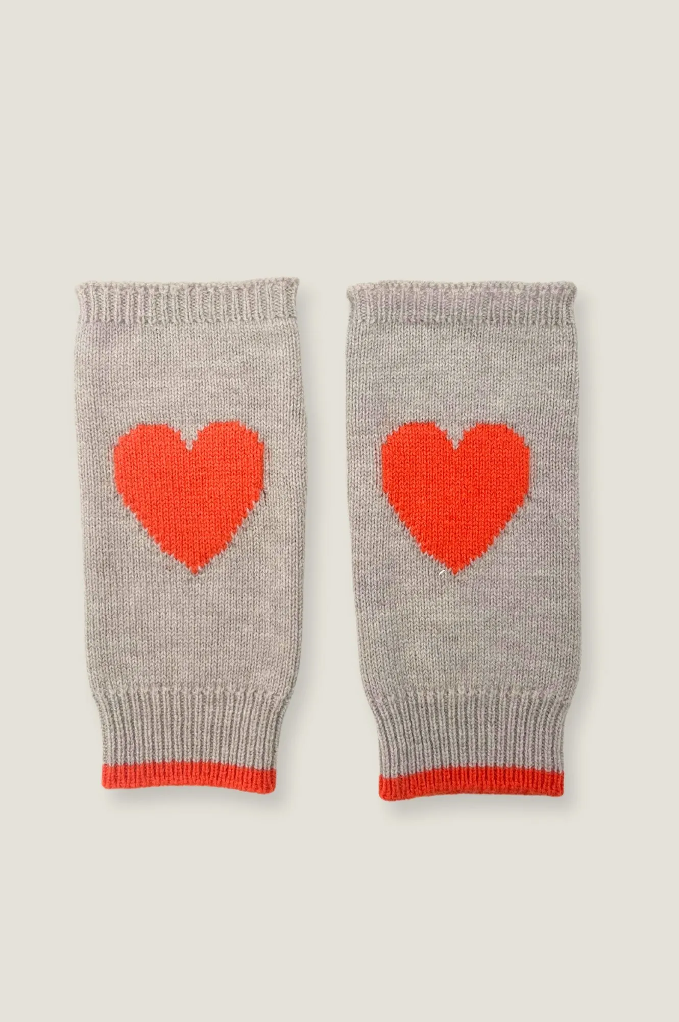 Fingerless Heart Gloves | Oat/Orange