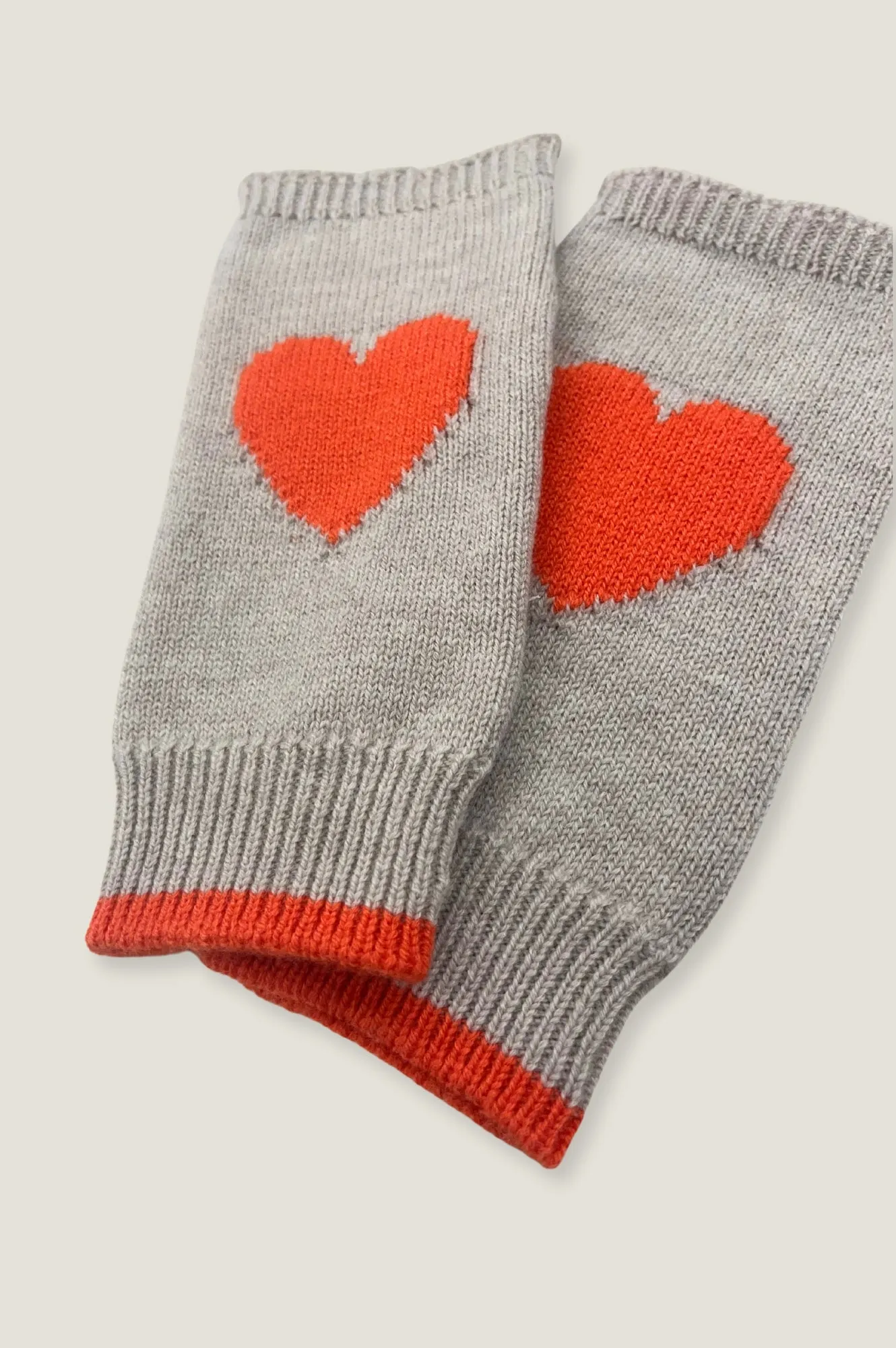 Fingerless Heart Gloves | Oat/Orange