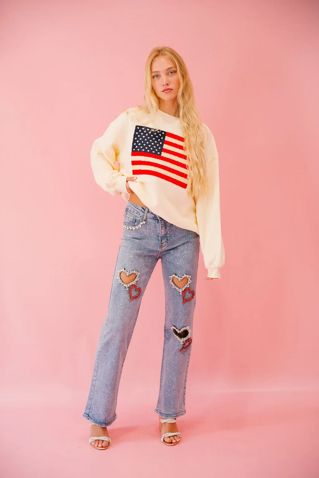 FLAG PATCH CREAM PULLOVER