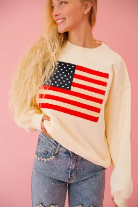 FLAG PATCH CREAM PULLOVER