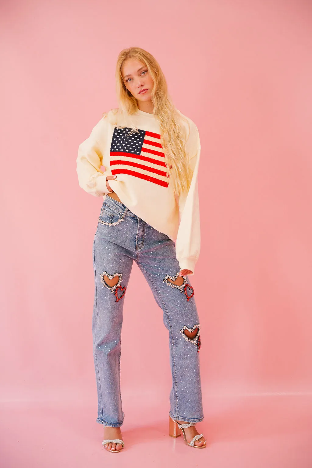 FLAG PATCH CREAM PULLOVER