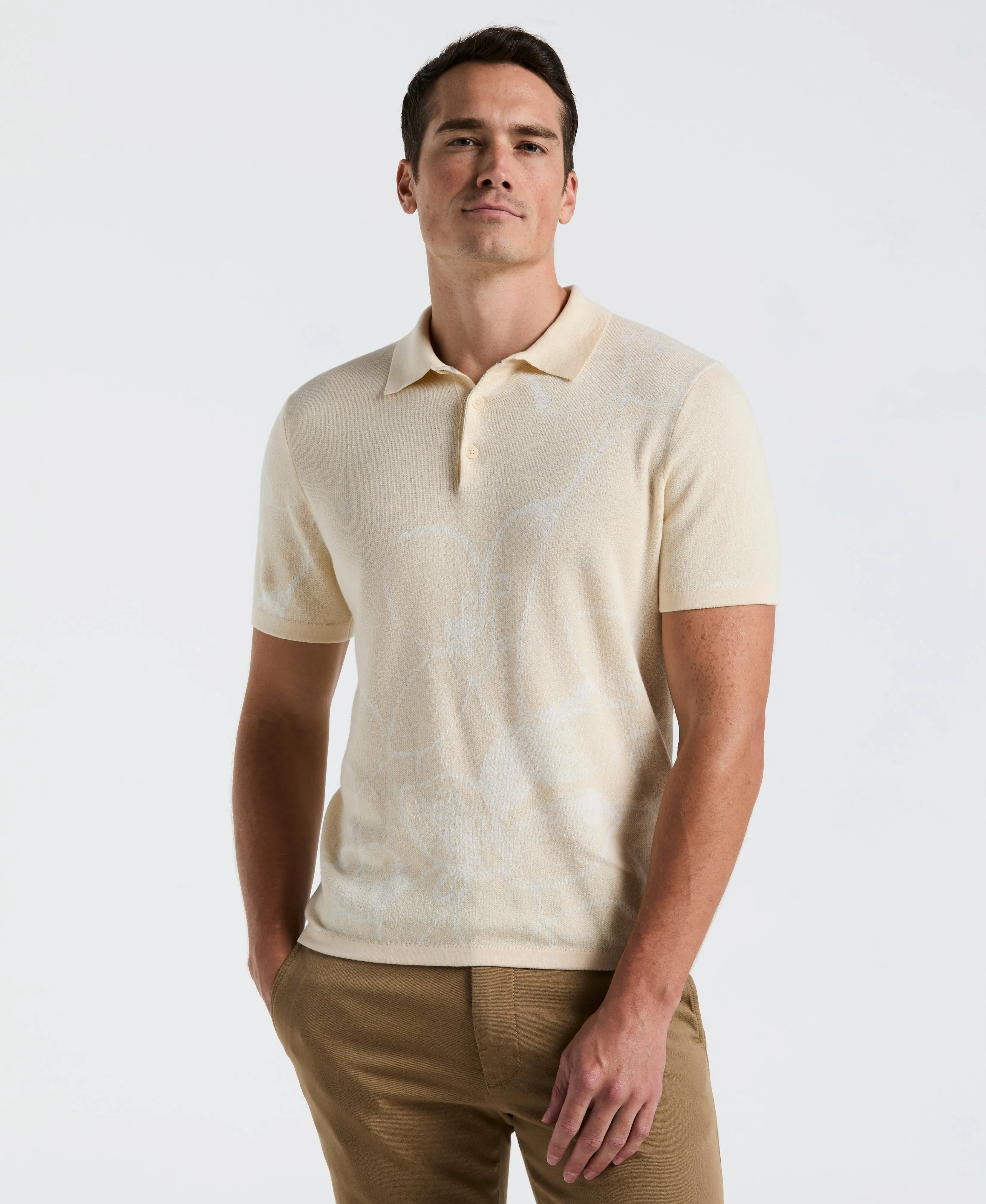 Flower Jacquard Polo Sweater