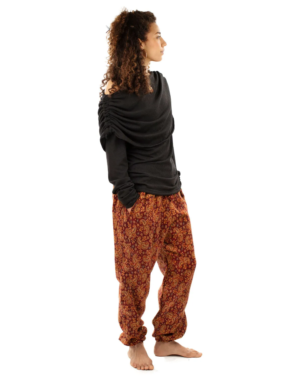 Flowers and Paisley Winter Harem Pants Red Paisley