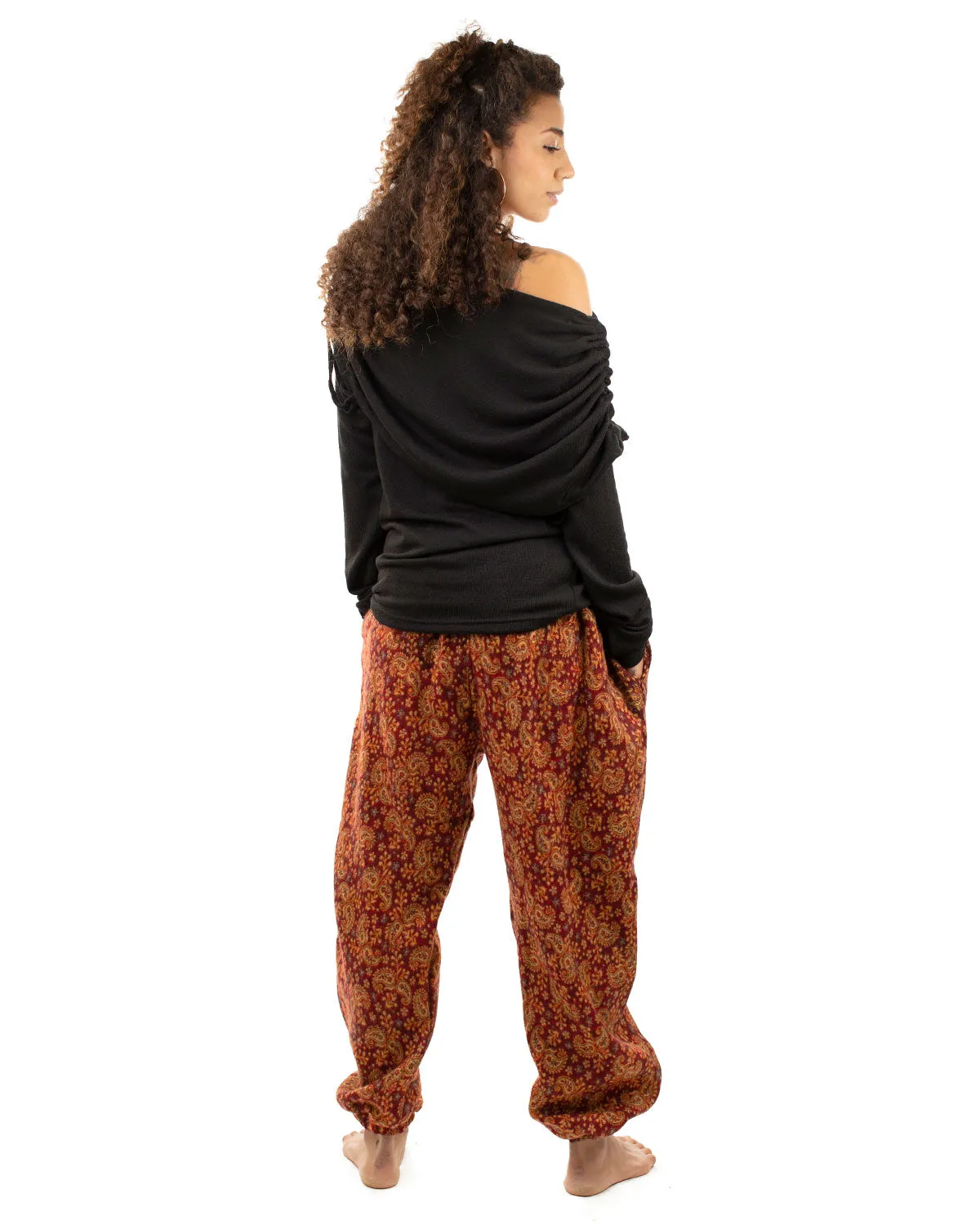 Flowers and Paisley Winter Harem Pants Red Paisley