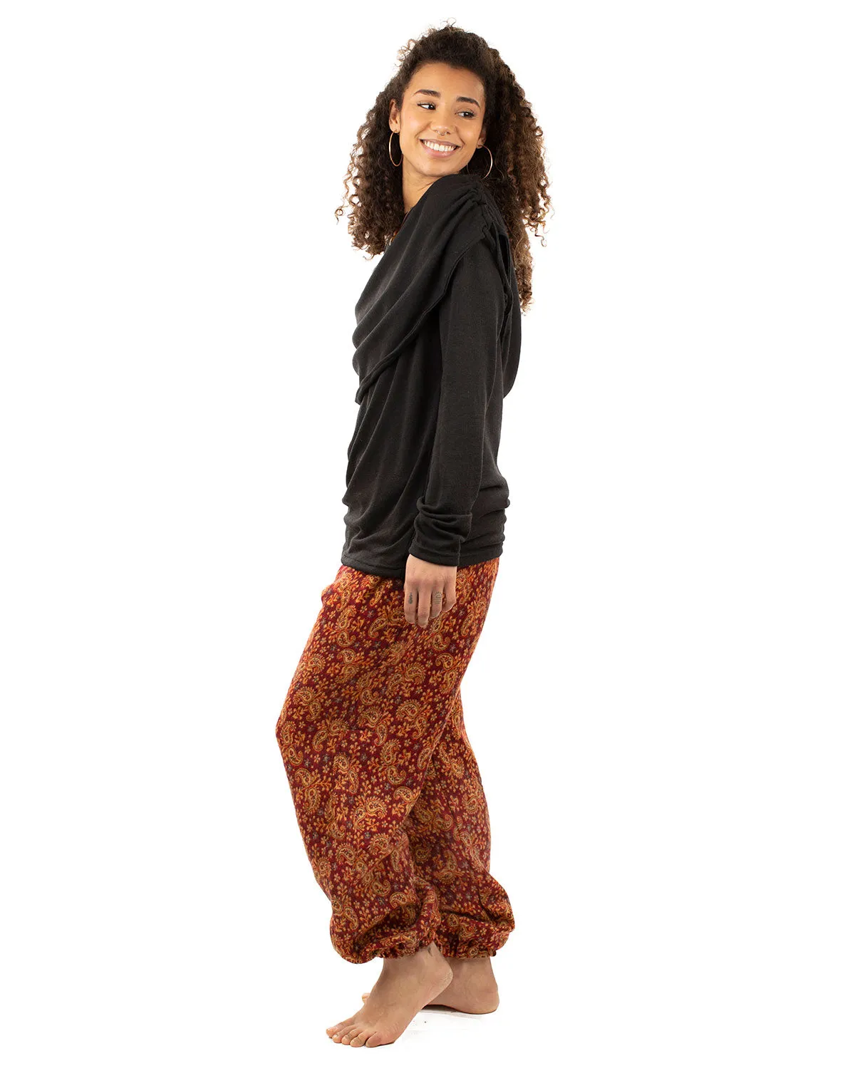 Flowers and Paisley Winter Harem Pants Red Paisley