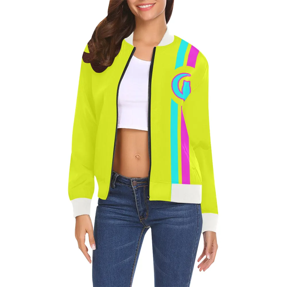 FRESH UP BACC YELLOW All Over Print Bomber Jacket for Women