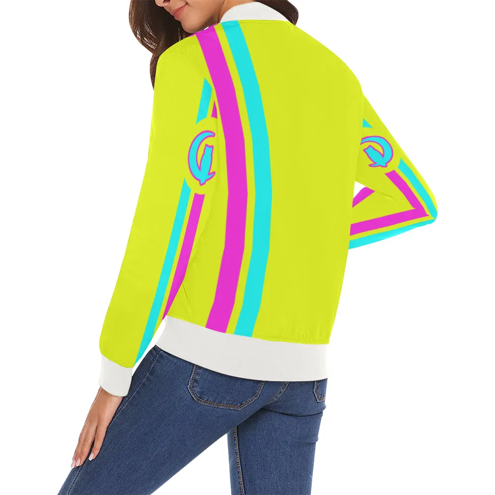 FRESH UP BACC YELLOW All Over Print Bomber Jacket for Women