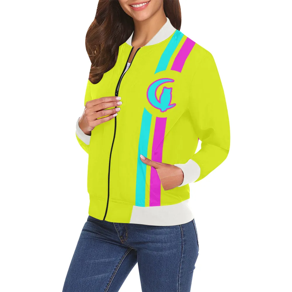 FRESH UP BACC YELLOW All Over Print Bomber Jacket for Women