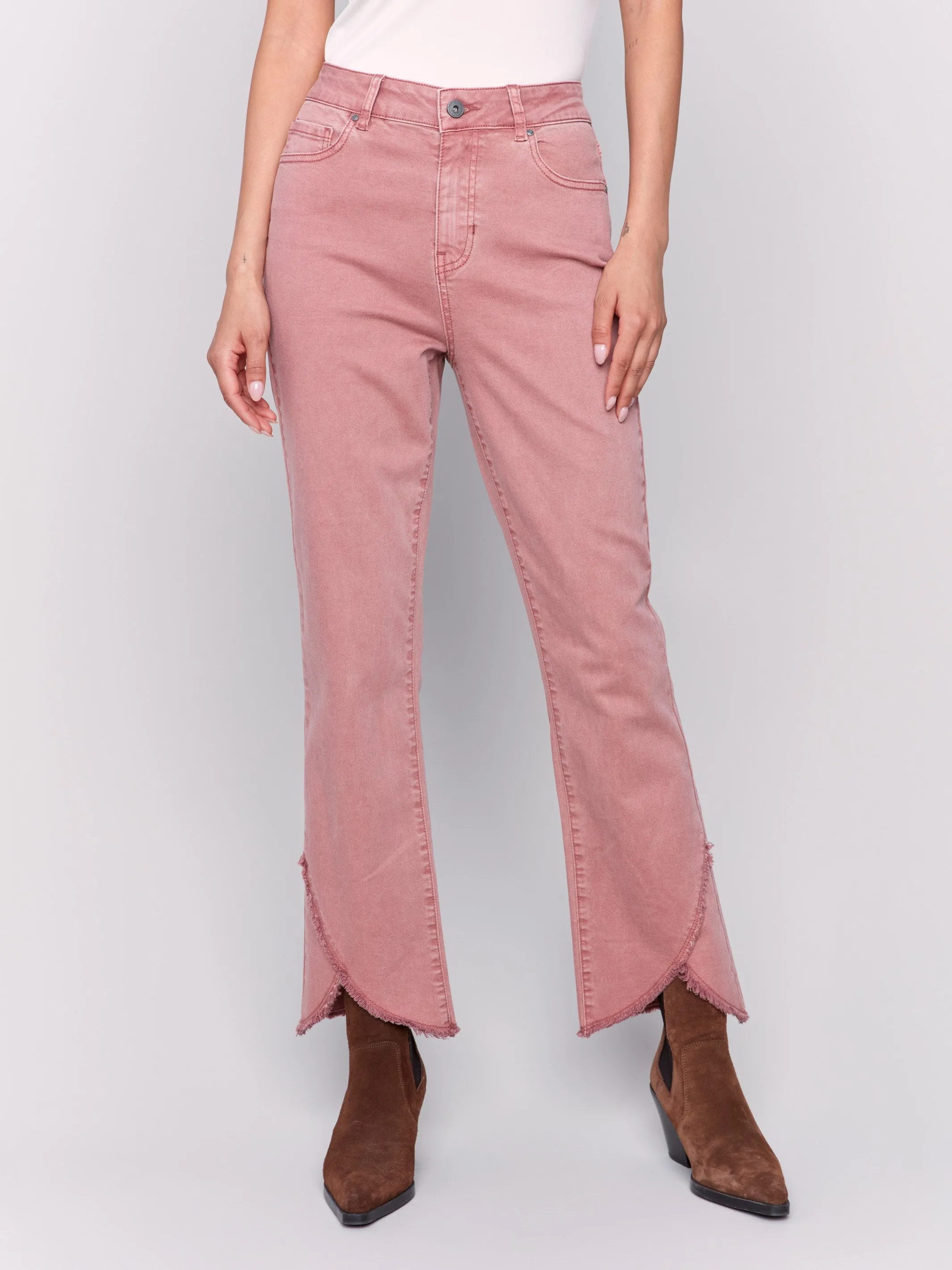 Front Tulip Hem Twill Pants - Woodrose