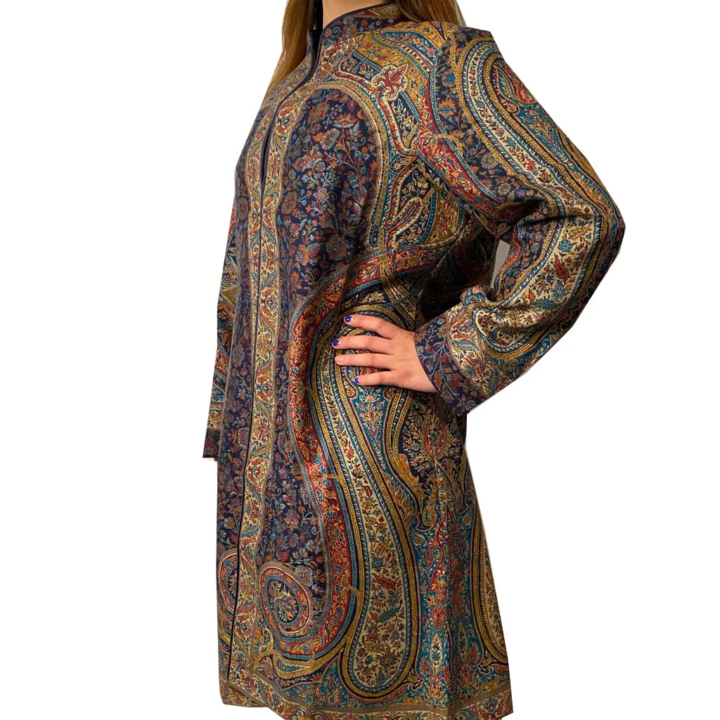 Ganga Blue Jamavaar Cashmere Fine Wool Long Jacket