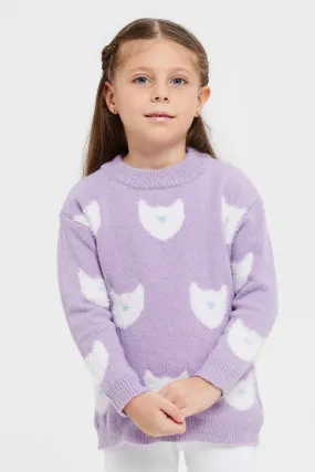 Girls Purple Printed Pullover