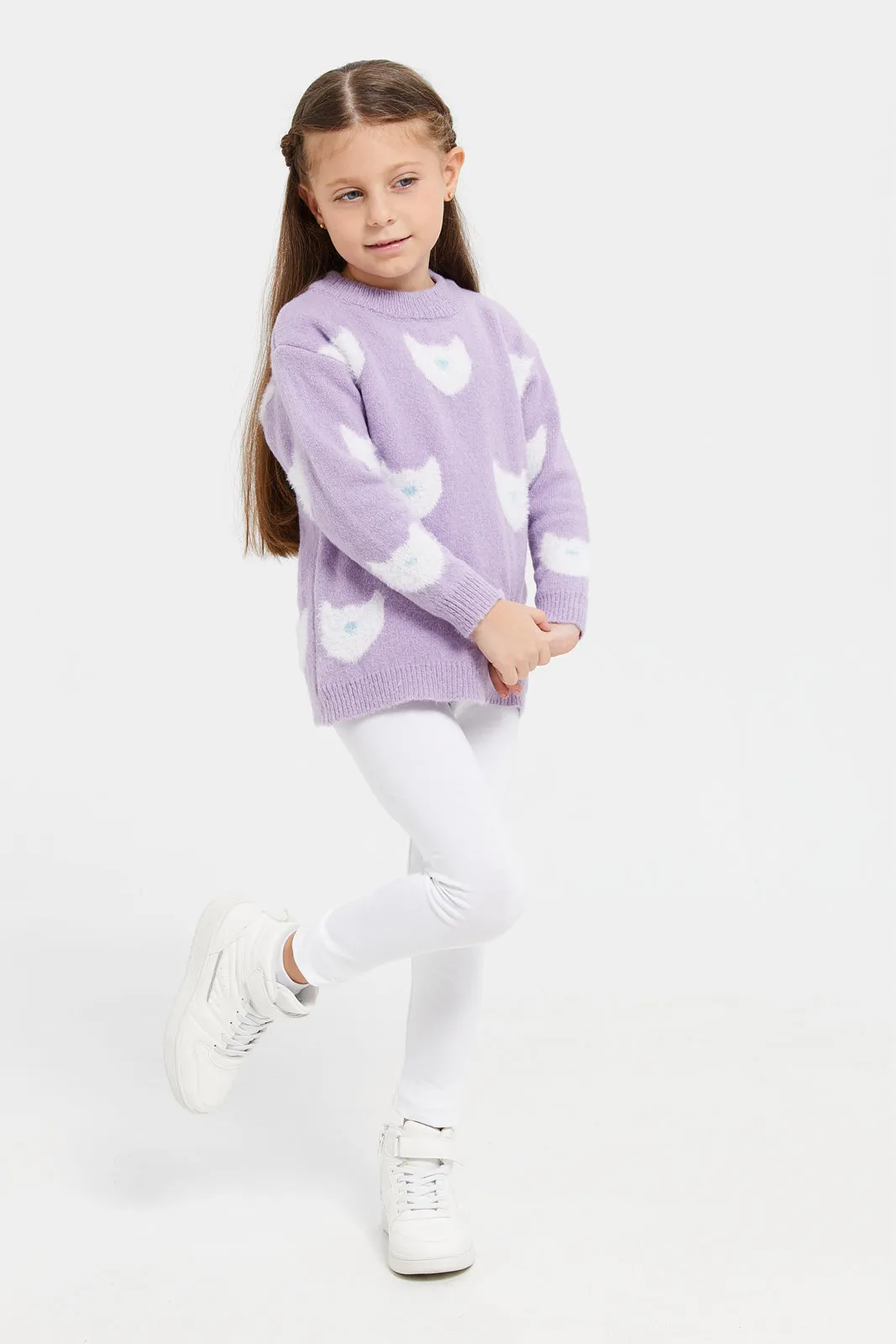 Girls Purple Printed Pullover