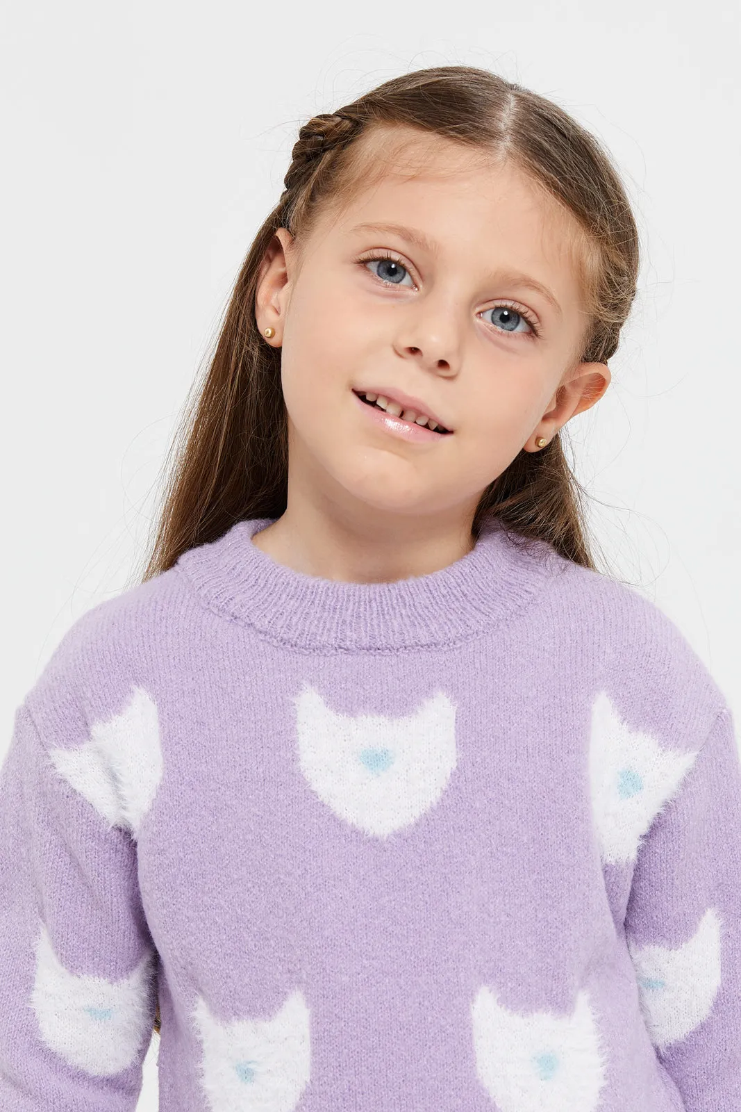 Girls Purple Printed Pullover