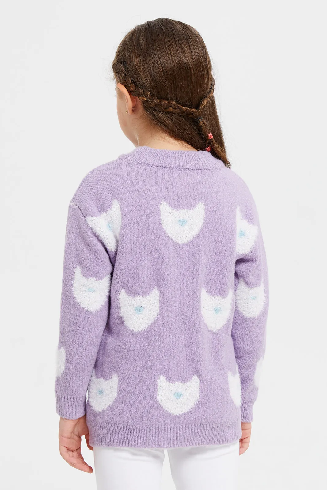 Girls Purple Printed Pullover