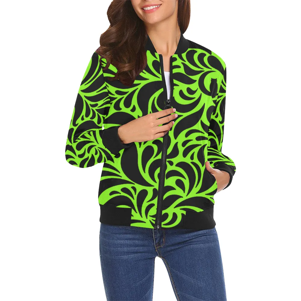 GORGIOUS LEAF FLUO All Over Print Bomber Jacket for Women