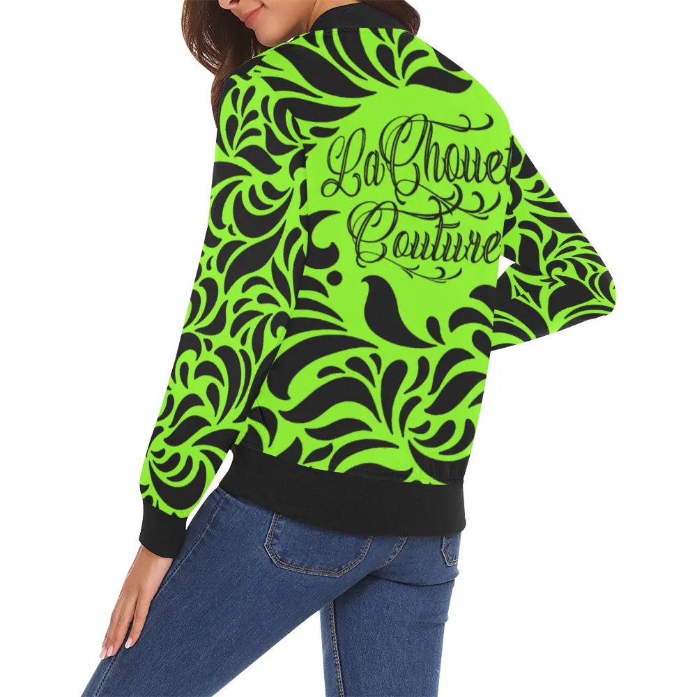 GORGIOUS LEAF FLUO All Over Print Bomber Jacket for Women