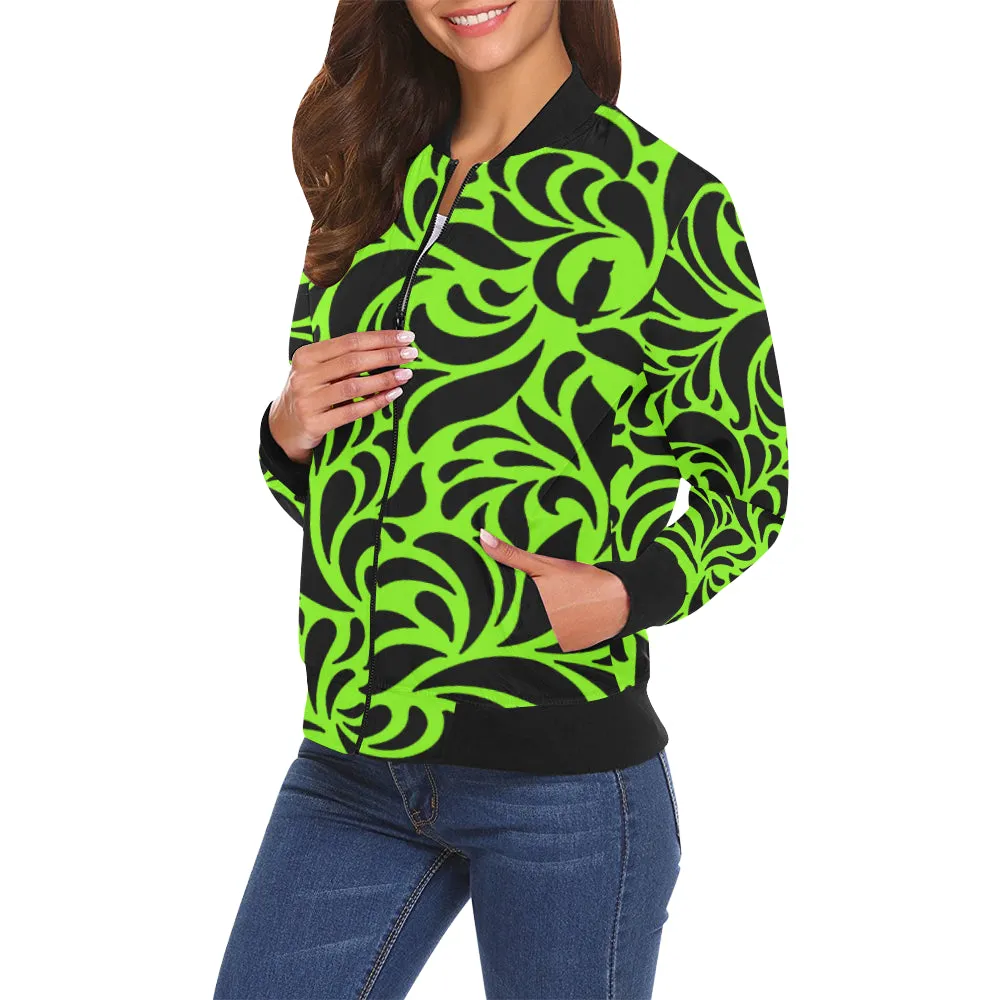 GORGIOUS LEAF FLUO All Over Print Bomber Jacket for Women