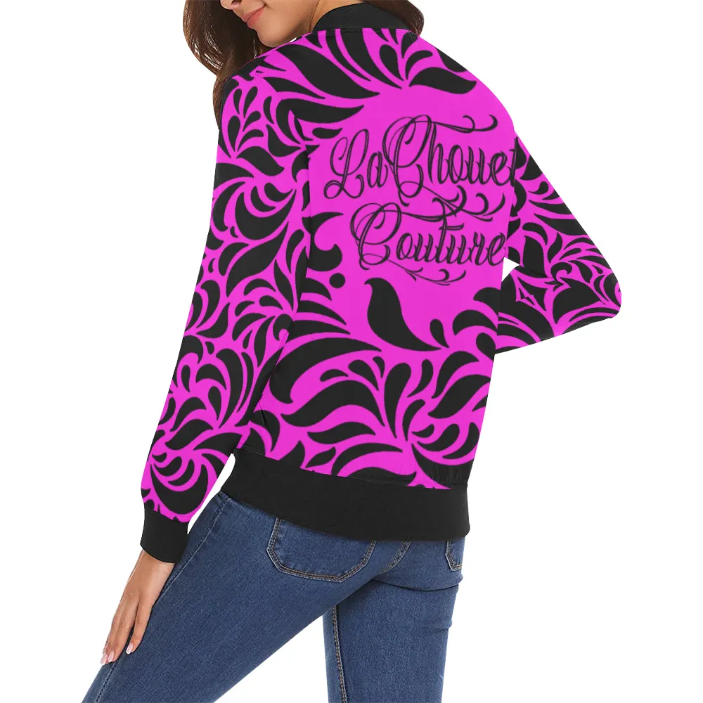 GORGIOUS LEAF PINKISH All Over Print Bomber Jacket for Women