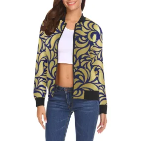 GORGIOUS LEAF ROYAL All Over Print Bomber Jacket for Women