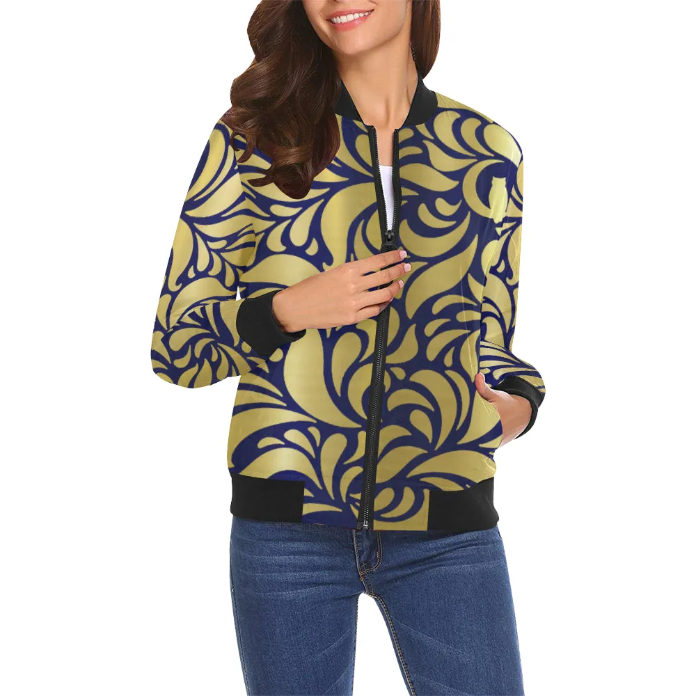 GORGIOUS LEAF ROYAL All Over Print Bomber Jacket for Women