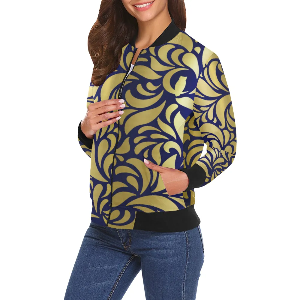 GORGIOUS LEAF ROYAL All Over Print Bomber Jacket for Women