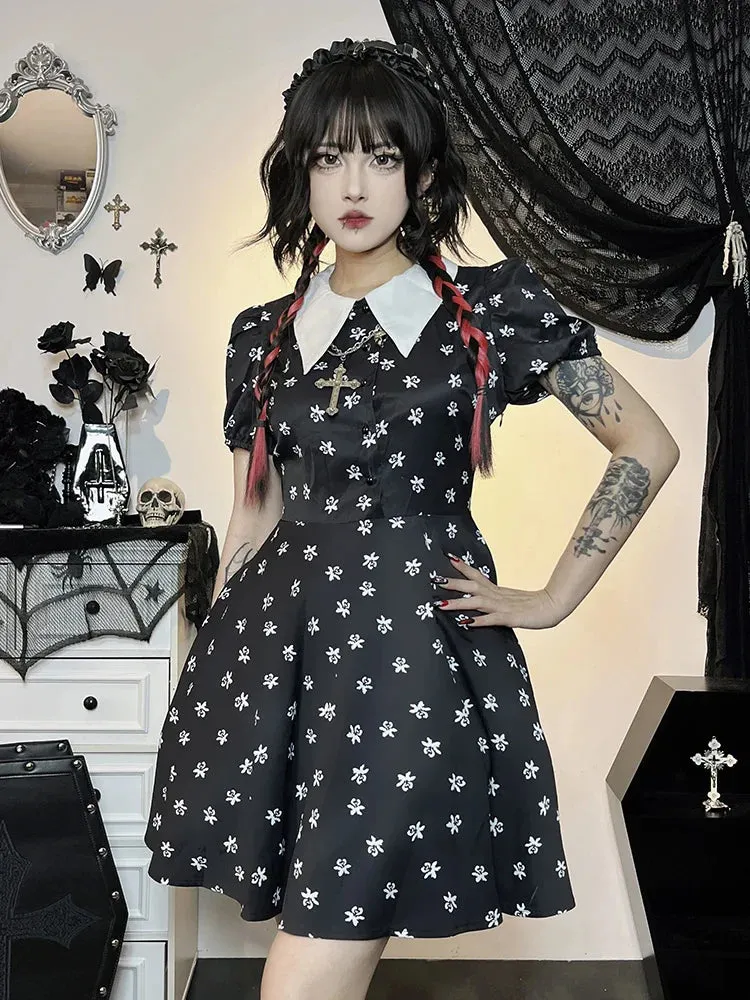 Gothic Short A-Line Down Cloak Bodycon Print Collar Punk Swing Turn Sleeve Frock